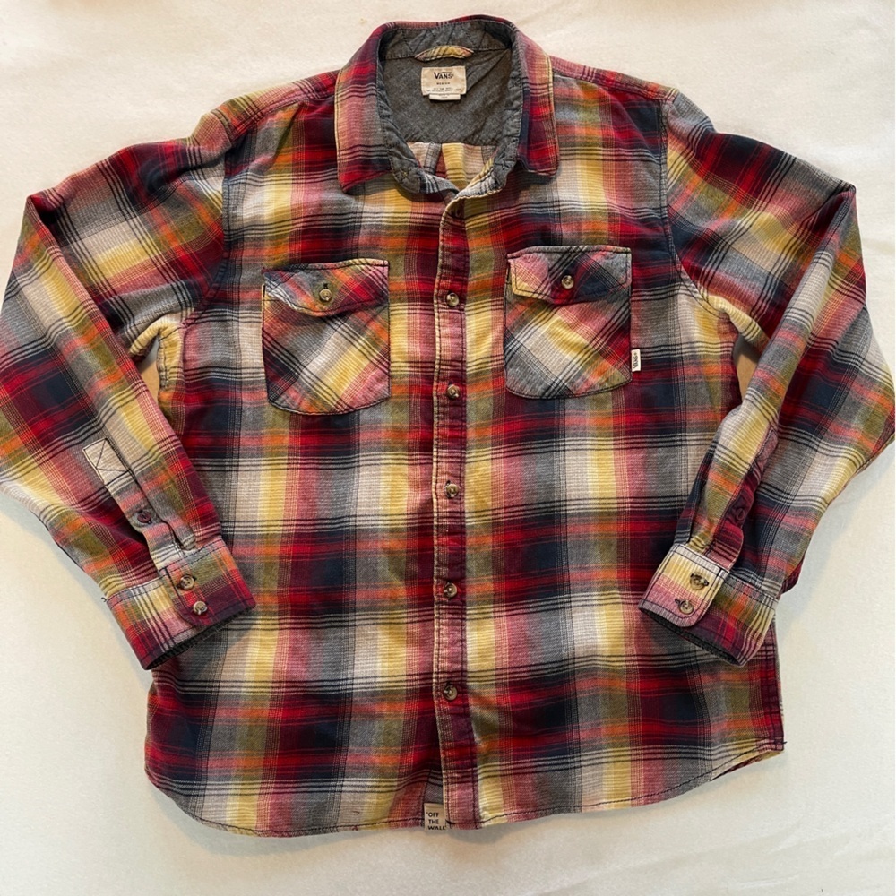 Vans Red and Yellow Plaid Button Down Shirt